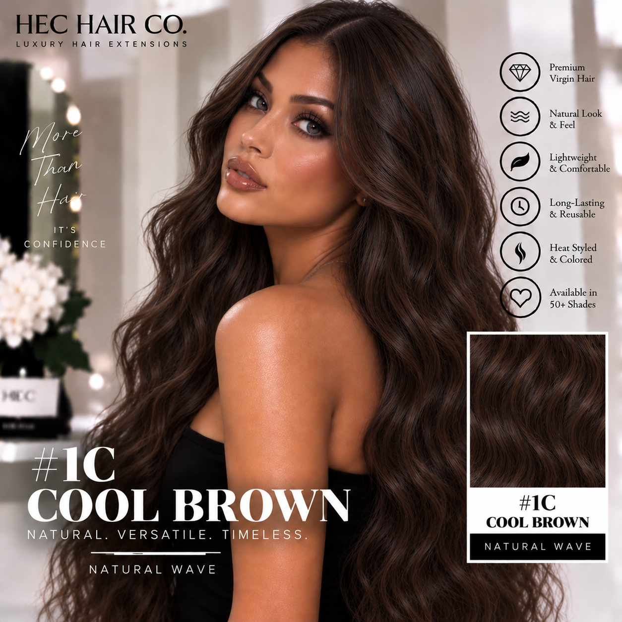 HEC Hair #1C Cool Brown Natural Wave