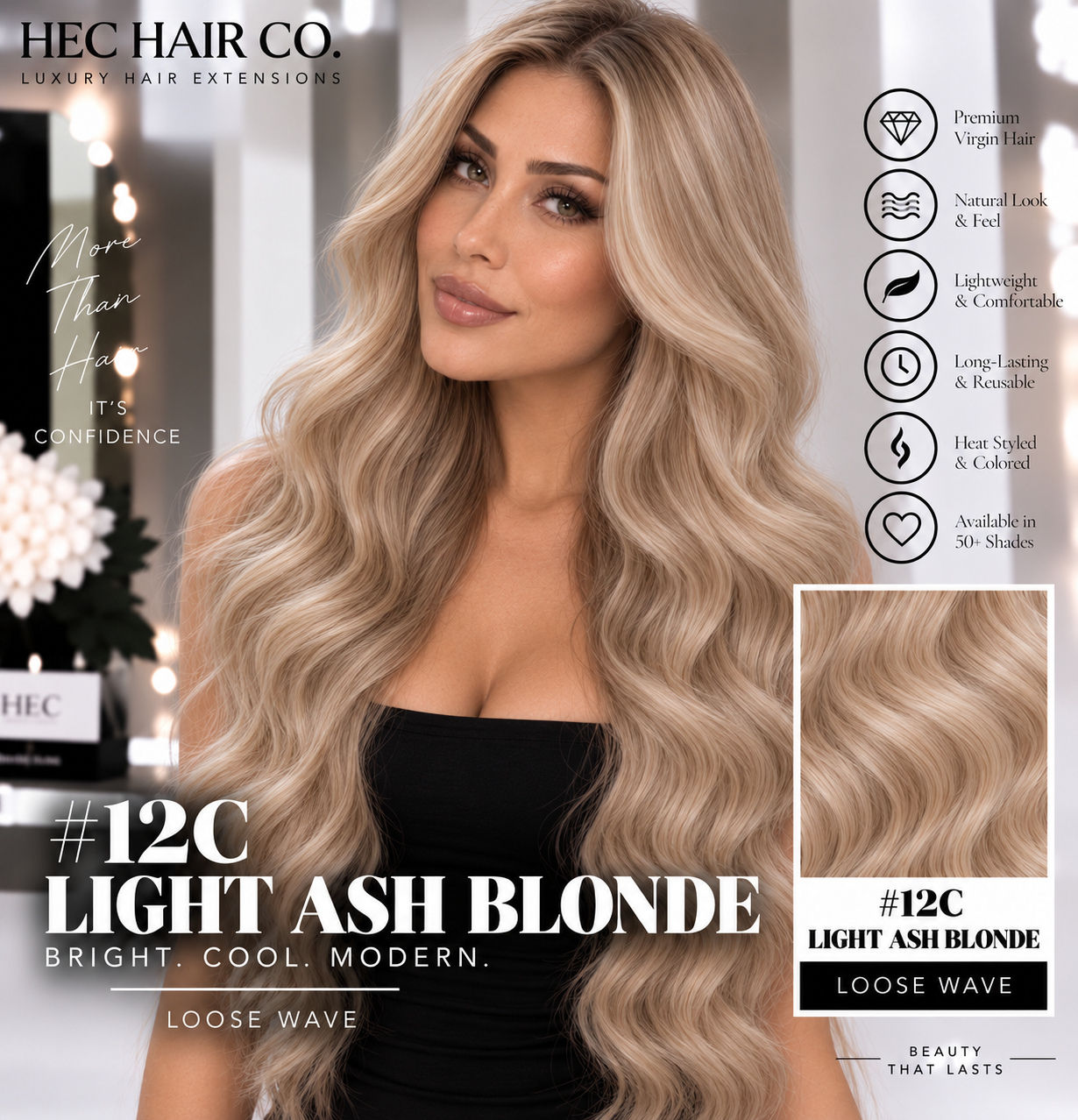 HEC Hair #12C Light Ash Blonde Loose Wave