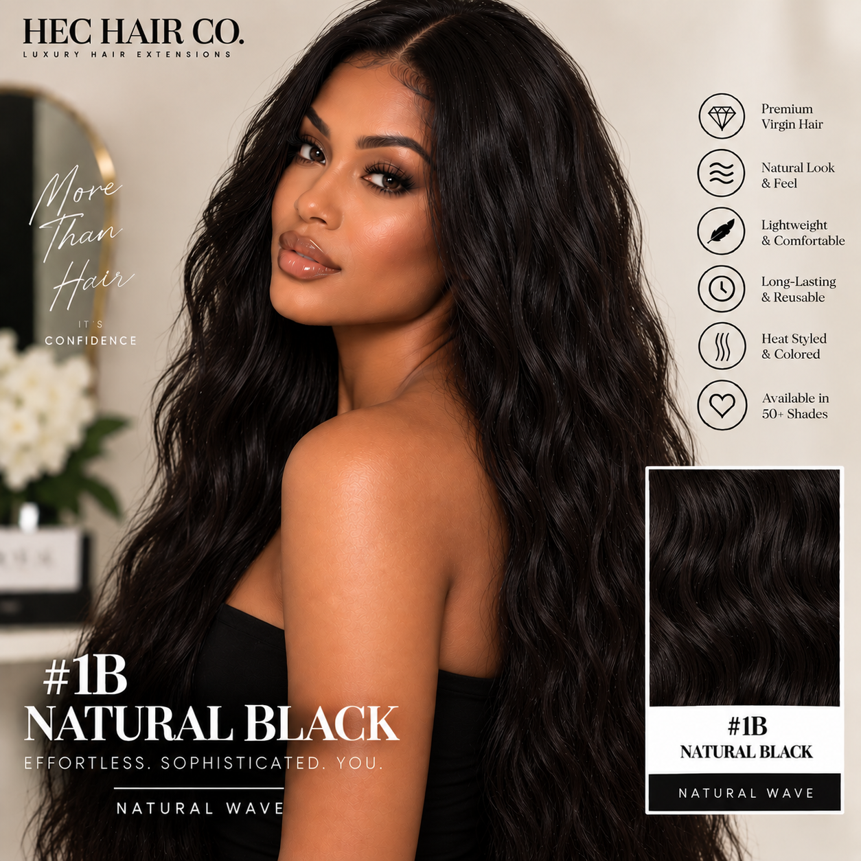 HEC Hair #1B Natural Black Natural Wave