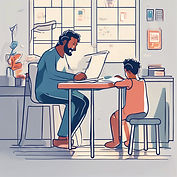 Parent filling out daycare registration form at a preschool table while child plays nearby in a warm, faith-based classroom