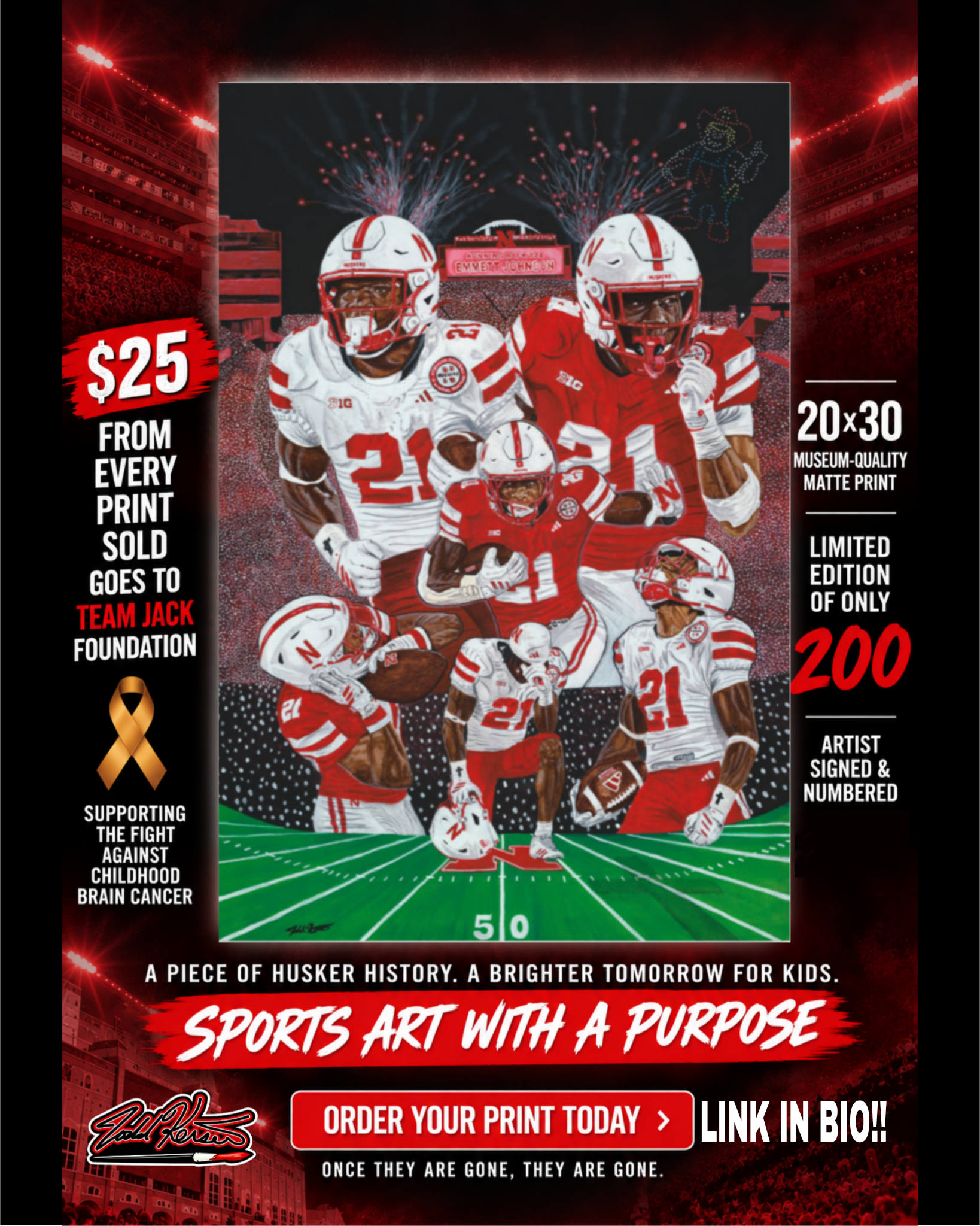 Emmett Johnson - 20x30 Limited /200 Signed Art Prints - $25 TEAM JACK FOUNDATION