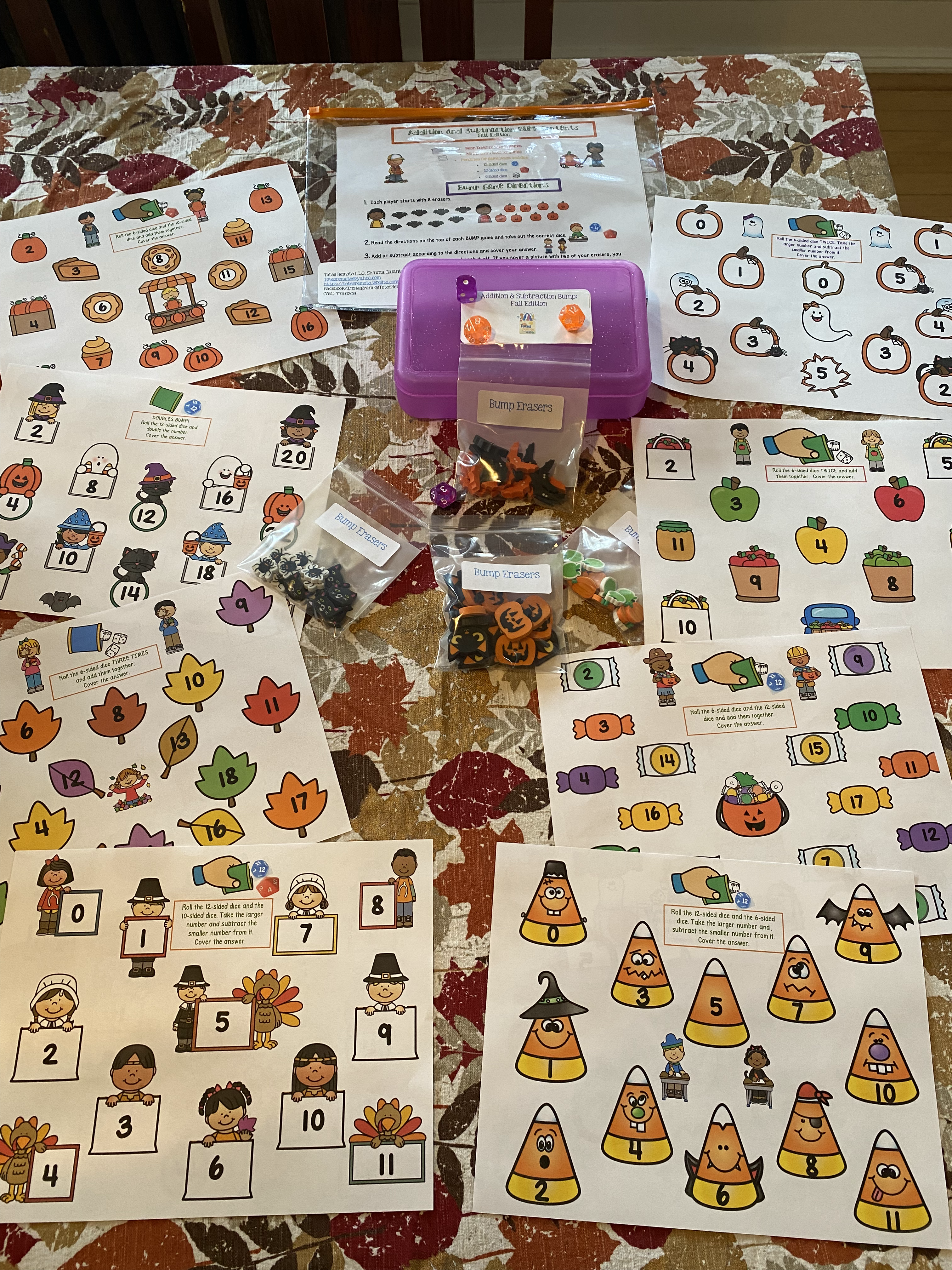 Addition & Subtraction Bump Games: Fall Edition