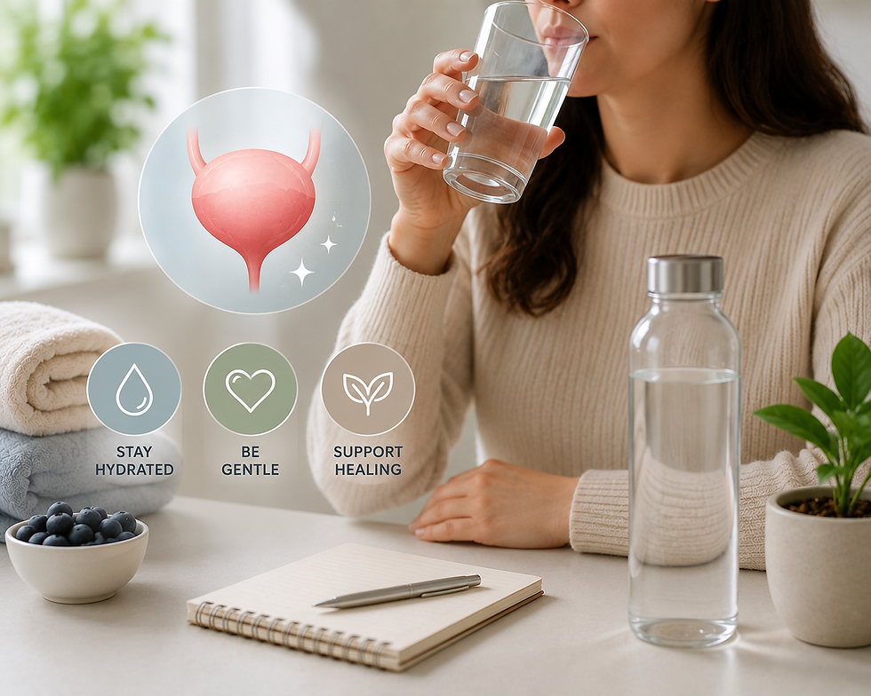 Woman learning about vaginal dysbiosis, vaginal microbiome imbalance, recurring BV, yeast infections, and recurrent UTIs