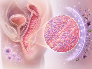 Woman learning about vaginal dysbiosis, vaginal microbiome imbalance, recurring BV, yeast infections, and recurrent UTIs