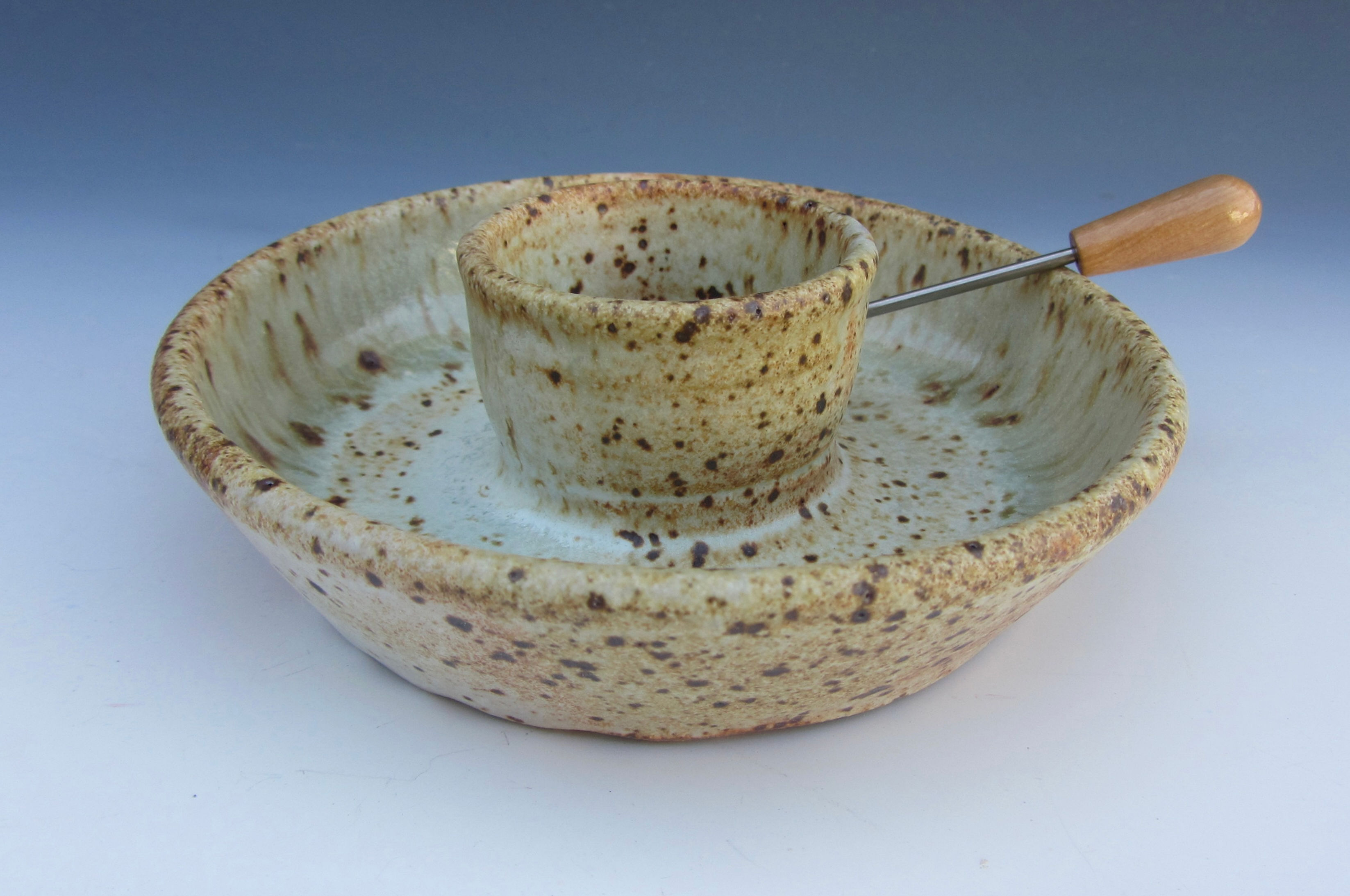 Stoneware Olive Dish with Olivewood Pick