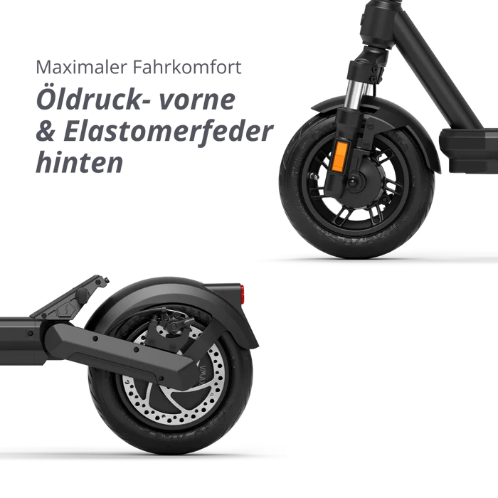 schwarzer e-Scooter Vorder- und Hinterrad