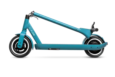 blauer e-Scooter seitlich geklappt