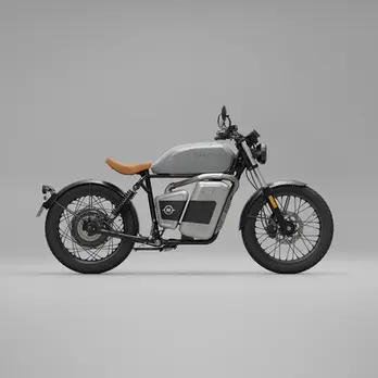 Retro Motorrad mit braunem Sattel und grauemTank