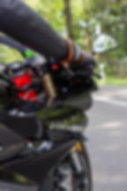 Detailed view of the motorcycle front seen from the rear