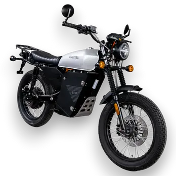 silbernes e-Motorrad mit schwarzer Sitzbank