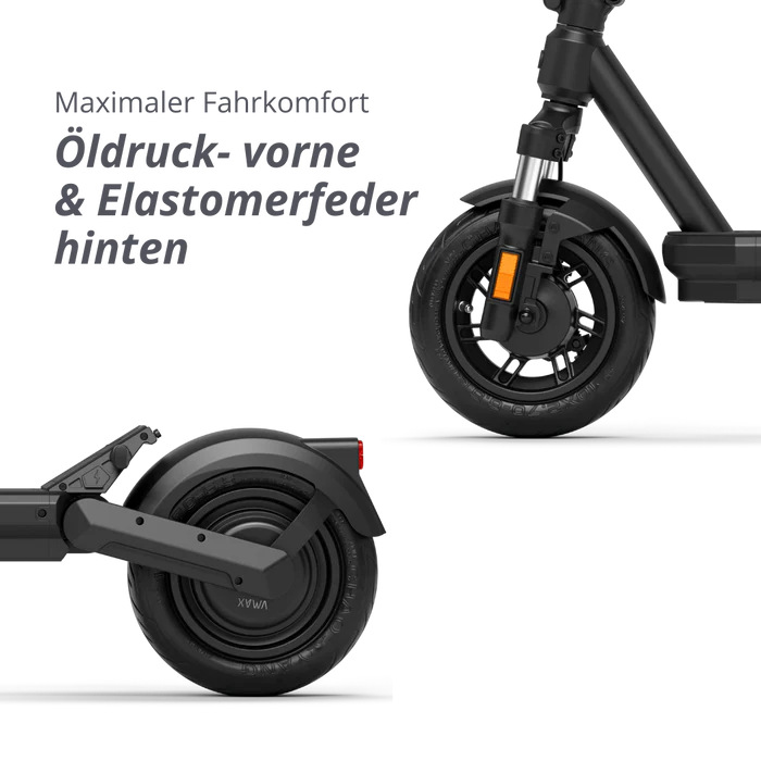 schwarzer e-Scooter Hinter- und Vorderrad