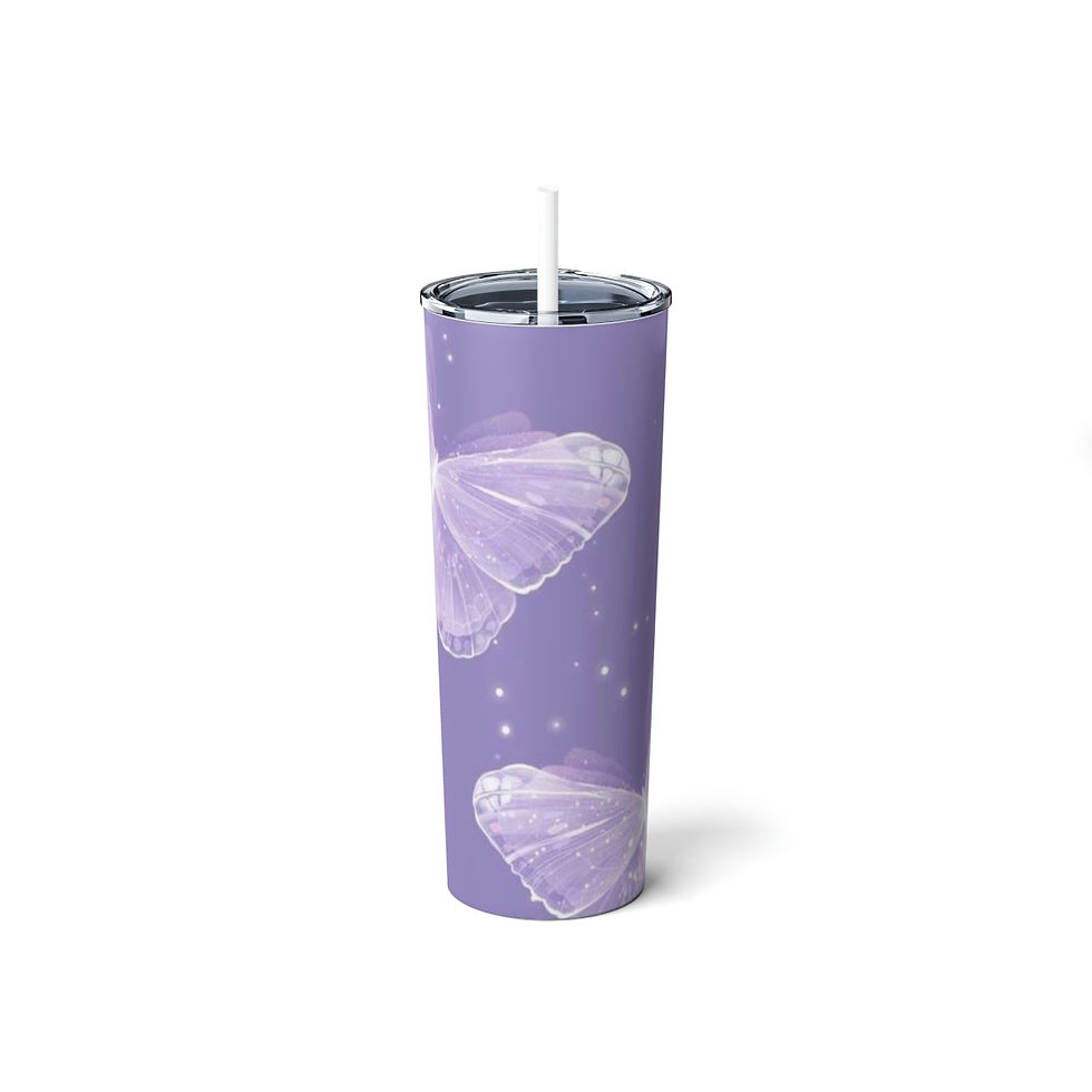 Purple Butterfly 🦋 Skinny Steel Tumbler with Straw, 20oz