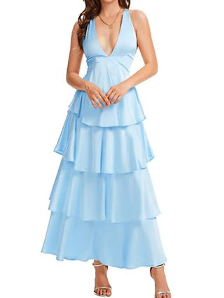 Light Blue Ruffle Tiered Maxi Dress