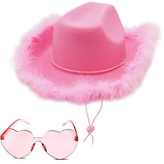 Pink Feather Cowboy Hat with Heart Sunglasses