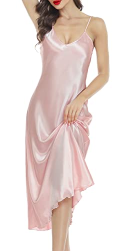Lovasy Pink Satin Long Nightgown