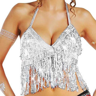 Silver Sequin Fringe Top
