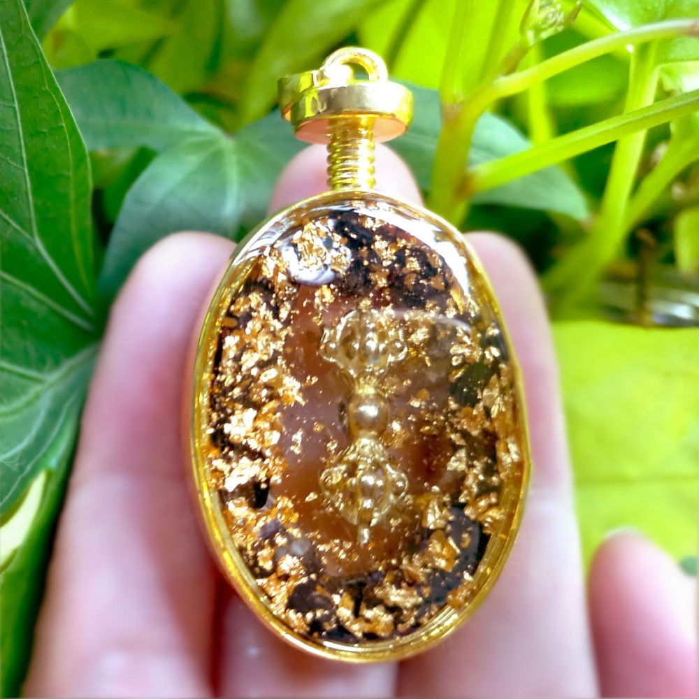 Golden Tibetan Dorje Oval Necklace
