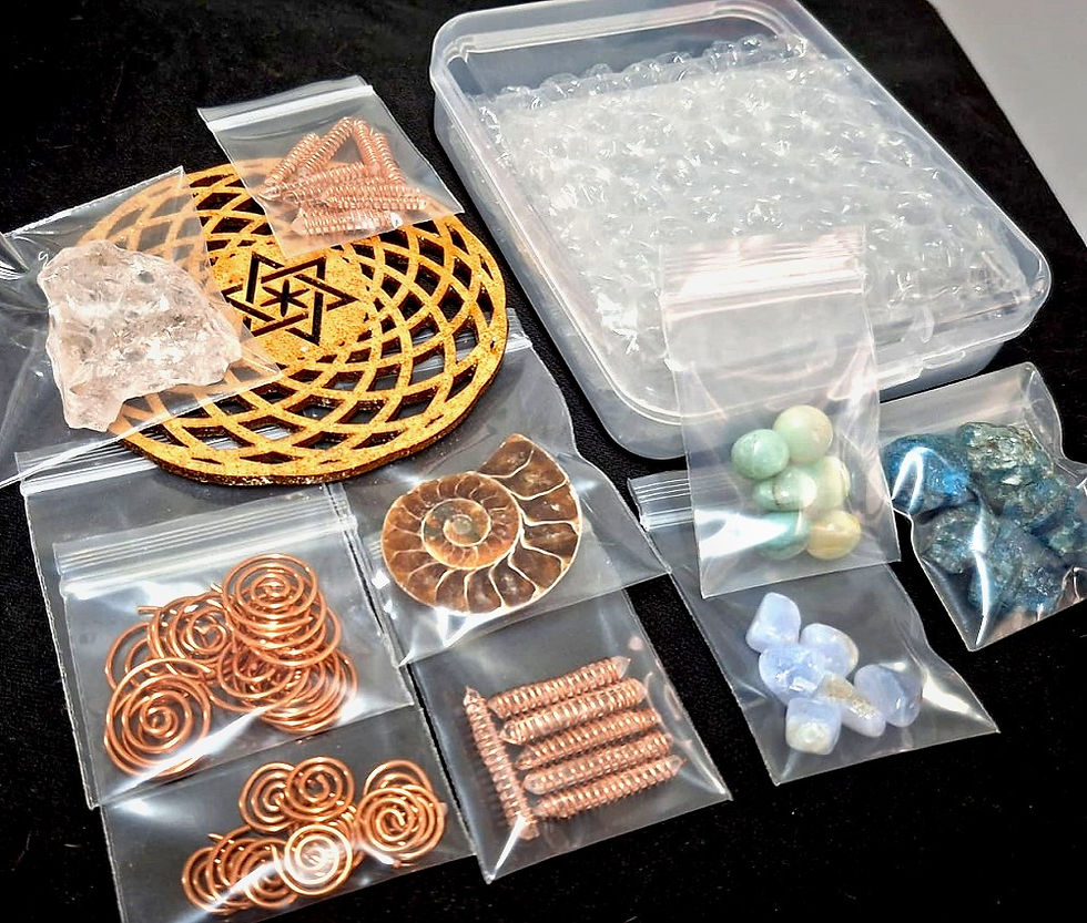 Thumbnail: Crystal Grid Kit with Ammonite and Blue Apatite