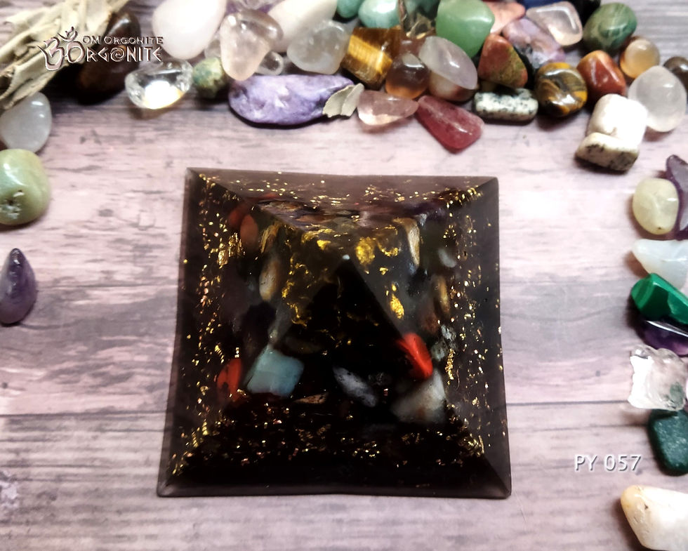 Thumbnail: Shungite Eight-sided Pyramid with 20 Crystals