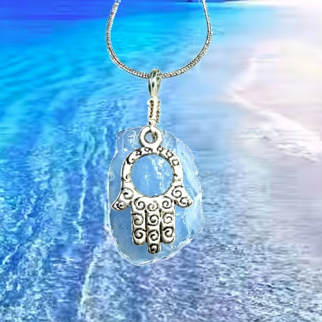 Thumbnail: Aquamarine Necklace with the Hamsa Hand