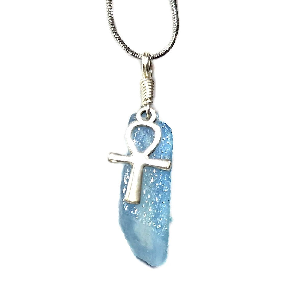 Thumbnail: Aquamarine Necklace with Silvery Ankh, Symbol of Life