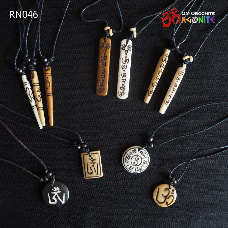 Thumbnail: Tibetan Yak Bone Necklace - Om Ohm Aum