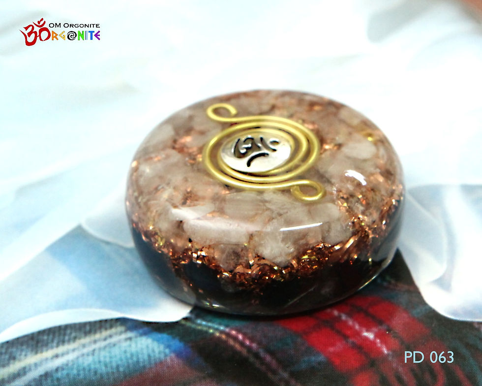 Thumbnail: Orgone Pocket Harmonizer with Om Rose Quartz Black Tourmaline