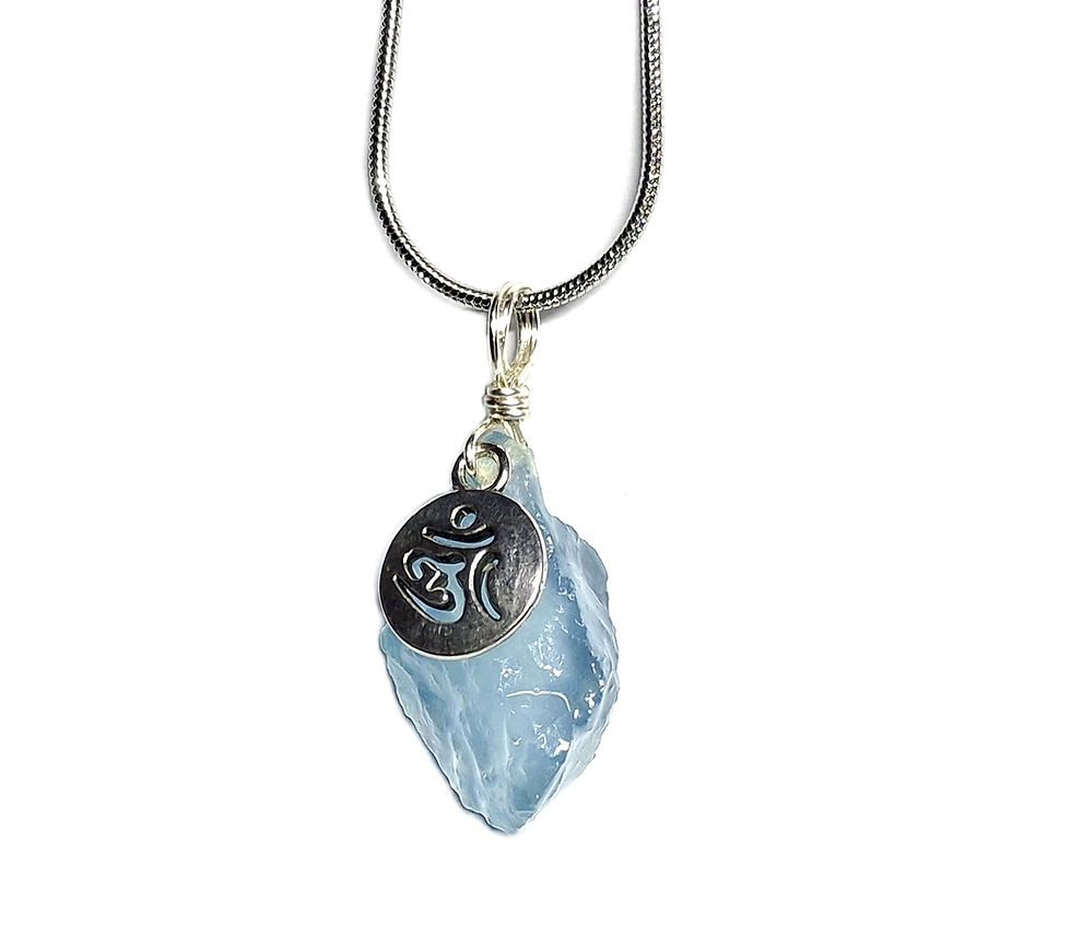 Thumbnail: Aquamarine Necklace with Silvery OM Sanskrit