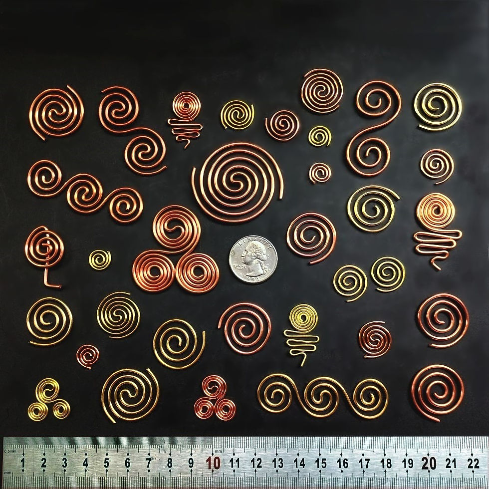 Spirals made of 1mm copper and brass wires