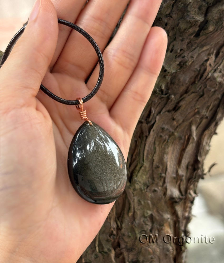 Thumbnail: Golden Sheen Obsidian Waterdrop Necklace