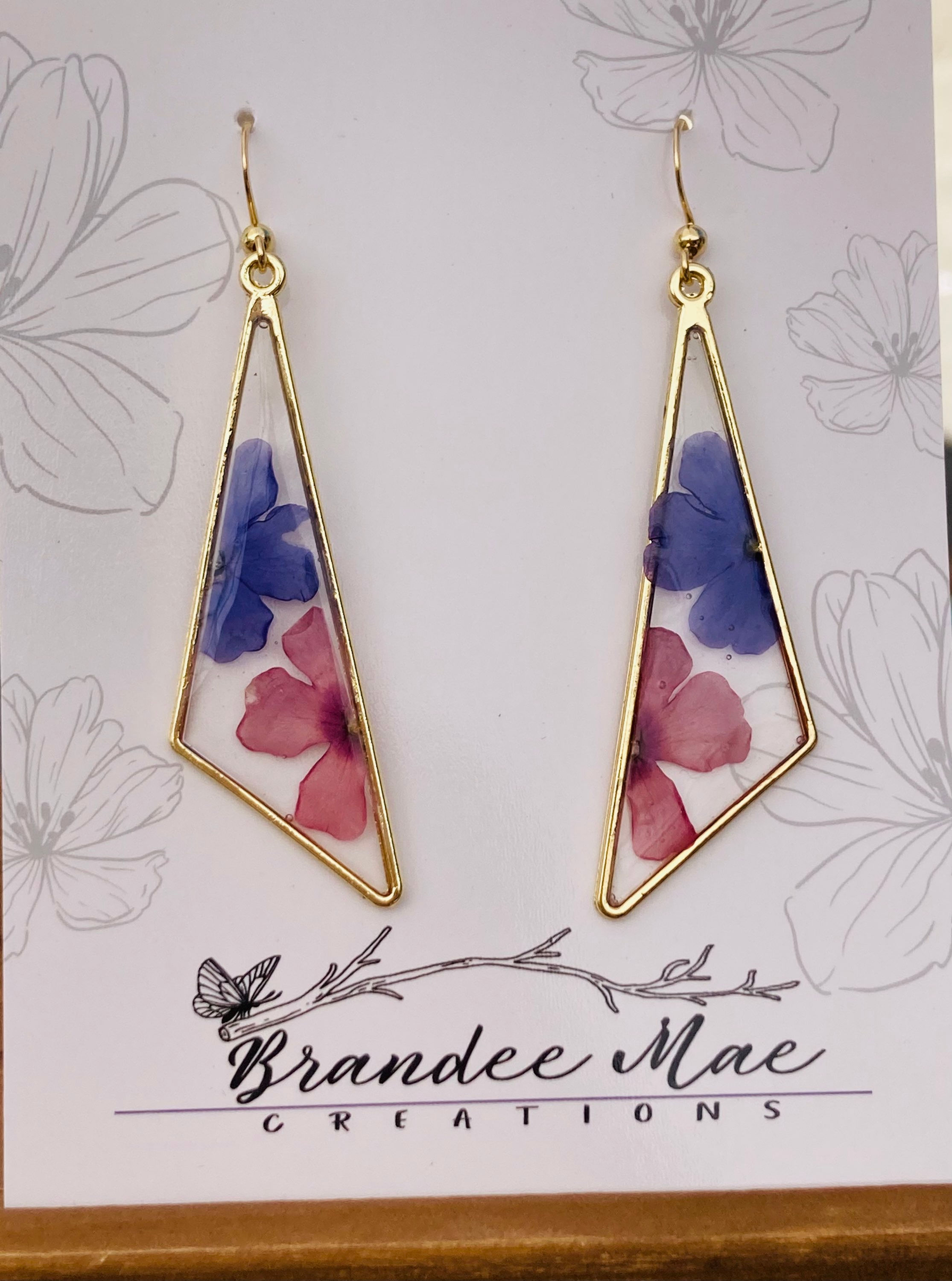 Pink & Purple Verbena half and half Irregular Triangles 