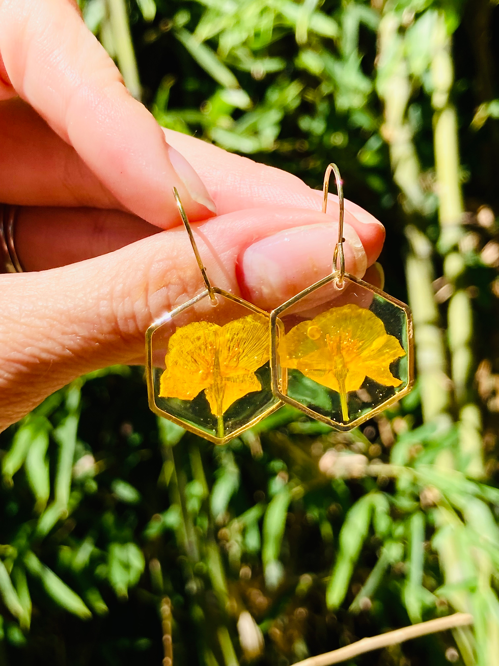 Thumbnail: California Poppy Earrings - Golden Hexagon