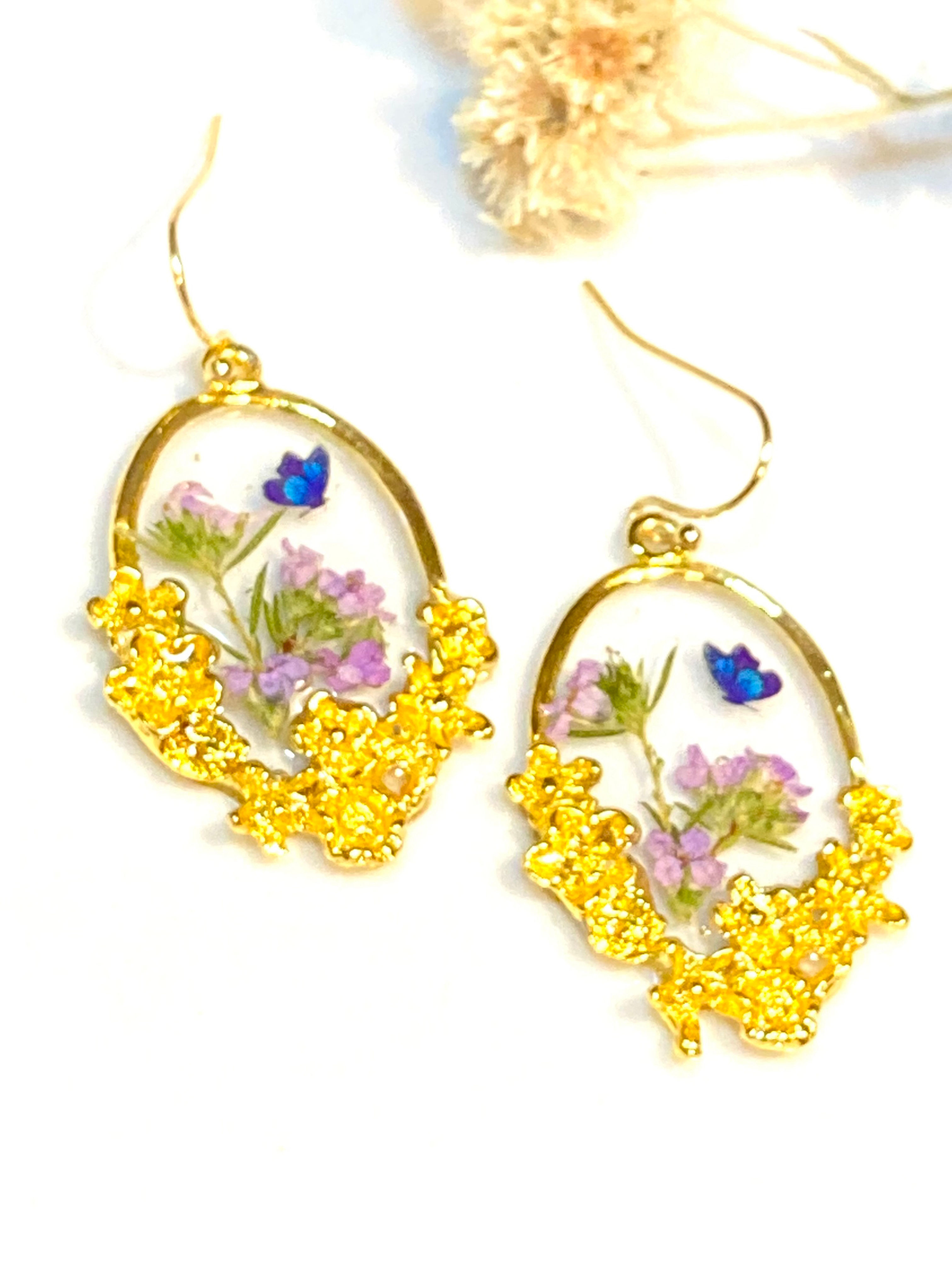Butterfly Garden Earrings - Golden Flower Border B