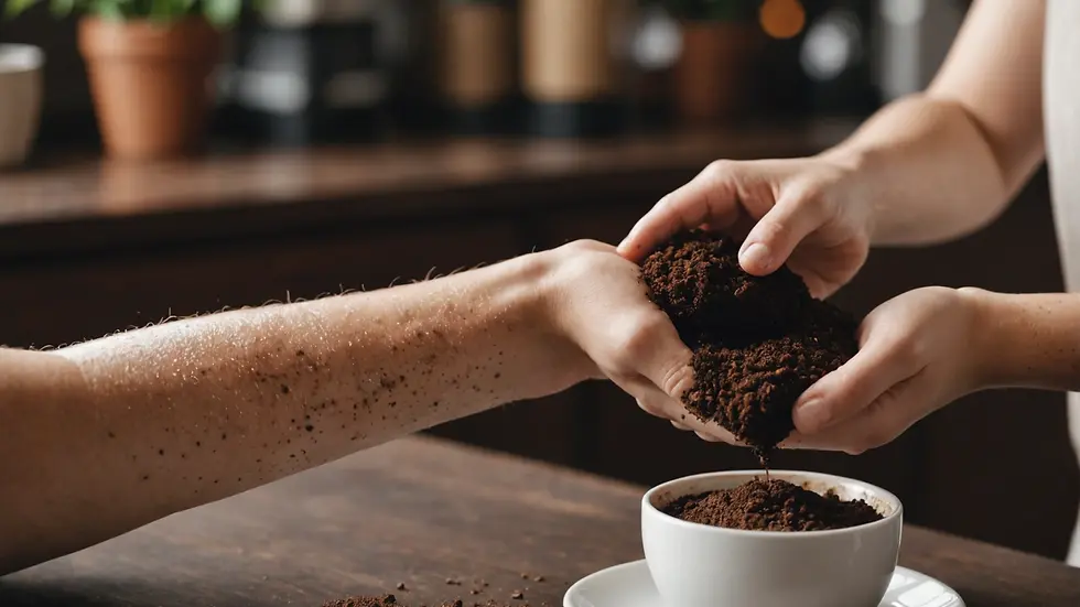 A person applying a coffee scrub to their arm