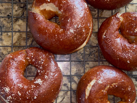 Pretzel sourdough bagels-- high protein