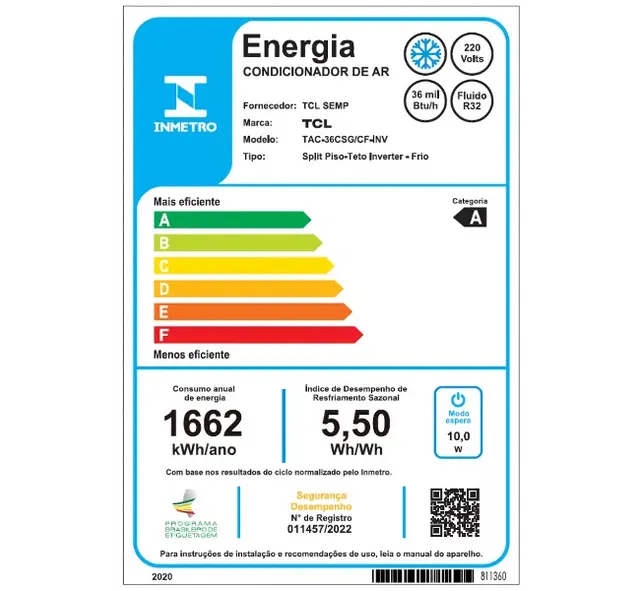 Modelo: TAC-36CSG/CF-INV (36000Btus)
Selo Procel A