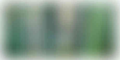 Painting depicting a collection of green bamboo stalks in front of a serene lake