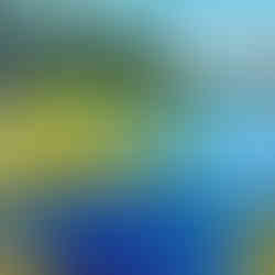 Painting of blue stream wandering between green plaines and forest land