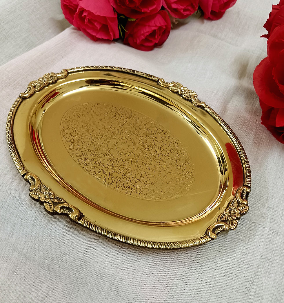 Thumbnail: Brass Oval Serving Tray with Designed
