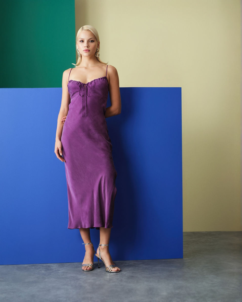 Küçük resim: Aster Askılı Elbise - Mürdüm