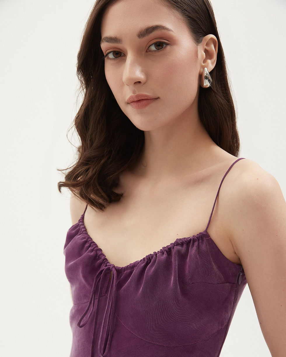 Küçük resim: Aster Askılı Elbise - Mürdüm