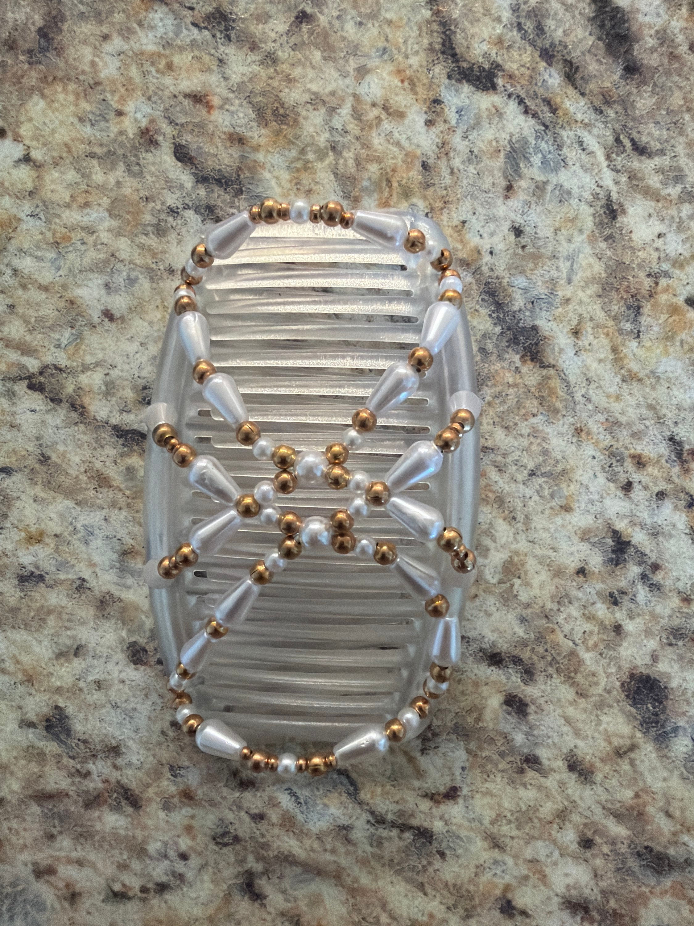 Regular White comb with gold and pearls 