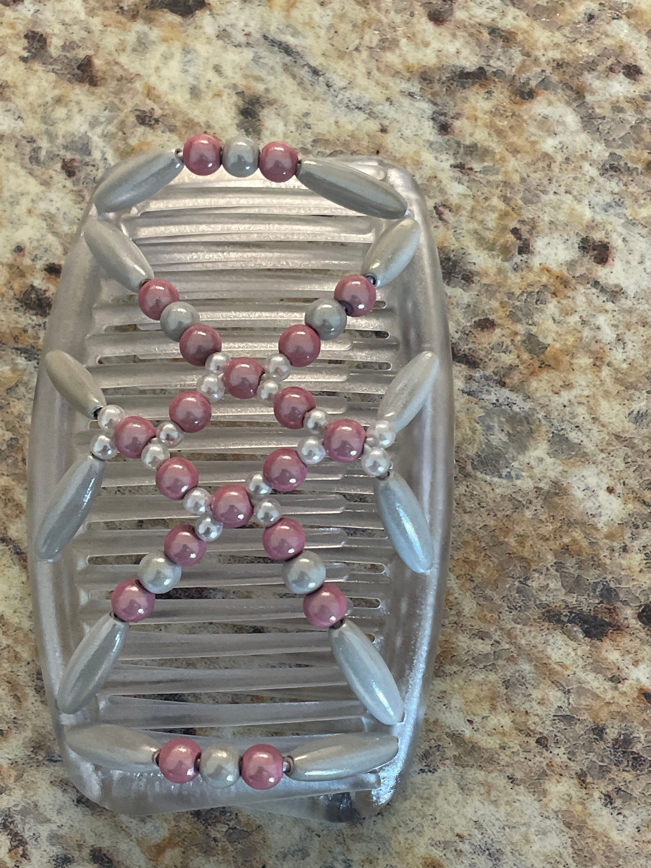 Regular White Comb with Blue and Silver Beads