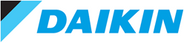 Daikin logo: blue text on a black and light-blue background