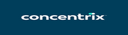 Concentrix logo: a white wordmark on a dark blue background