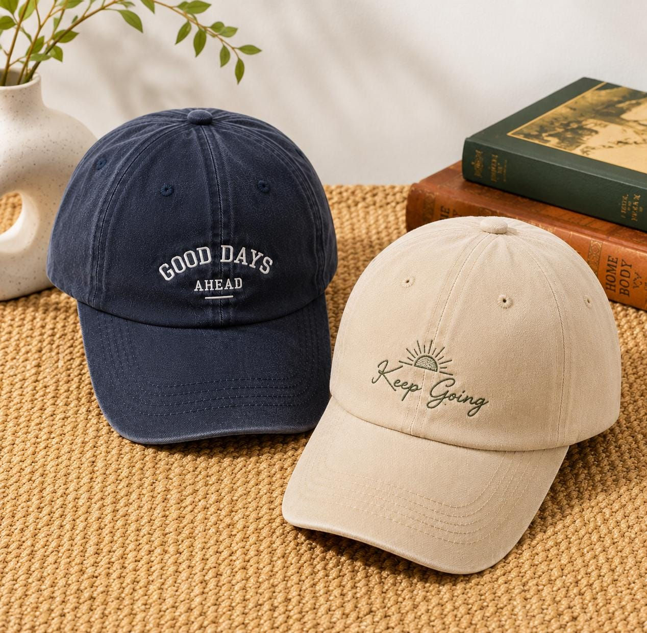 Embroidered Baseball Hat, Washed Dad Cap, Custom Text Logo Design