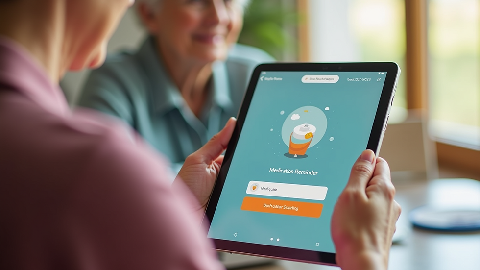 Close-up of a tablet screen showing a medication reminder app