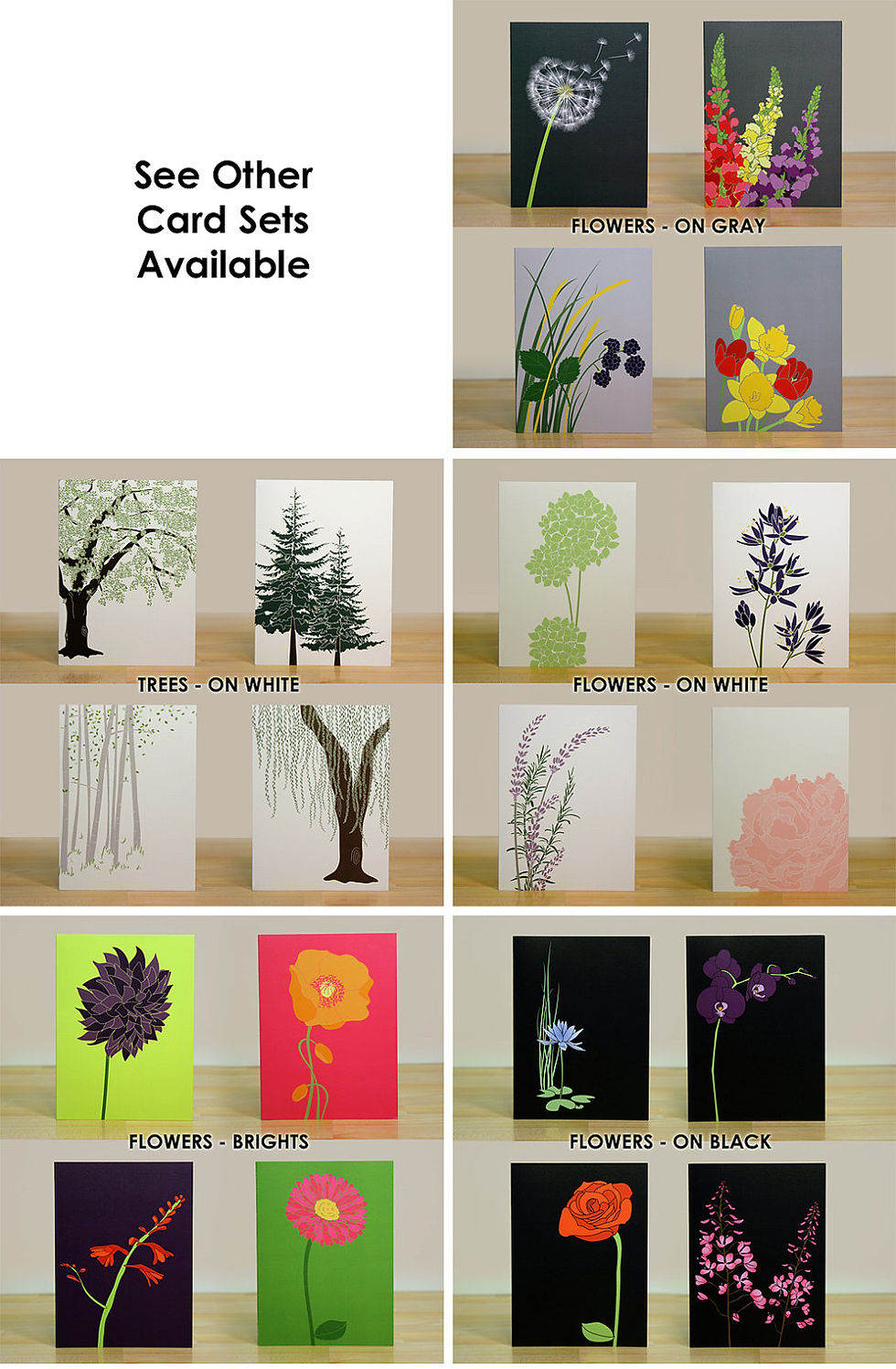 Thumbnail: Flowers on Gray Greeting Cards, Set of 12