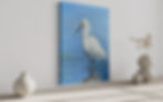 snowy egret wading in shallows with reflection oil painting print.