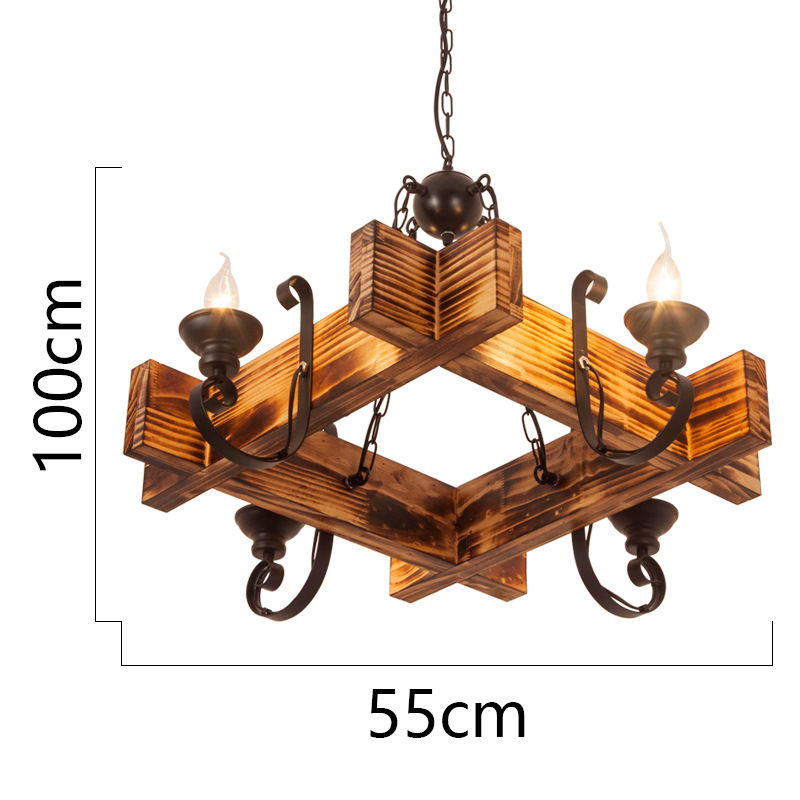 Miniatura: Indoor polygonal wooden design candle chandelier light fixture
